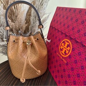 Tory Burch T Monogram Leather Mini Bucket Bag